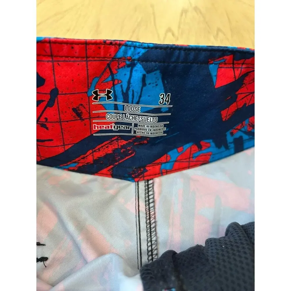 NEW Under Armour Board Shorts STORM Mens 34 Swim Trunks Surf Red Blue AMERICA